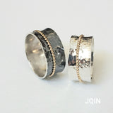 Meditation sterling silver ring with 14kt solid gold spinner