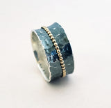 Meditation sterling silver ring with 14kt solid gold spinner