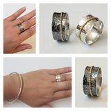 Meditation sterling silver ring with 14kt solid gold spinner