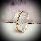 Meditation sterling silver ring with 14kt solid gold spinner
