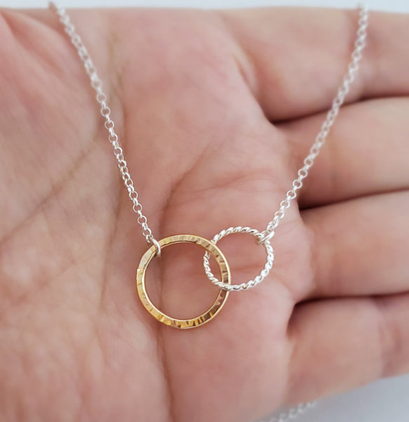 14K Two-Tone Diamond Pave Interlocking Circles Pendant Necklace
